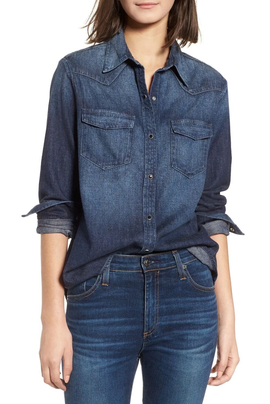 WOMEN'S AG ADRIANO GOLDSCHMIED DEANNA DENIM SNAP FRONT SHIRT SZ SM EUC